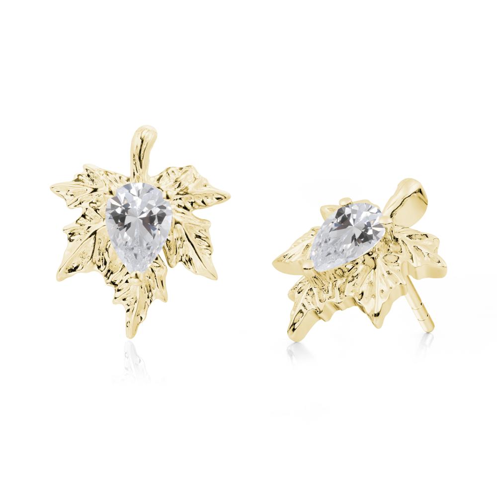 Maple Leaf Cubic Zirconia Stud Earrings - LUO Jewelry #metal_18k yellow gold