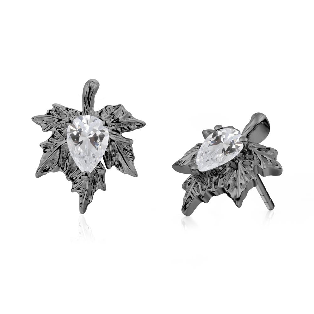 Maple Leaf Cubic Zirconia Stud Earrings - LUO Jewelry #metal_black finish sterling silver