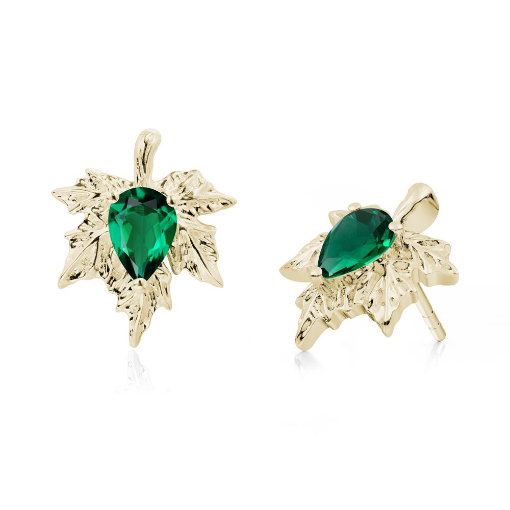 Maple Leaf Emerald Stud Earrings - LUO Jewelry #metal_14k yellow gold