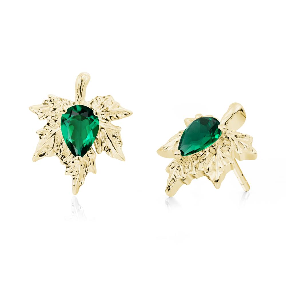 Maple Leaf Emerald Stud Earrings - LUO Jewelry #metal_18k yellow gold