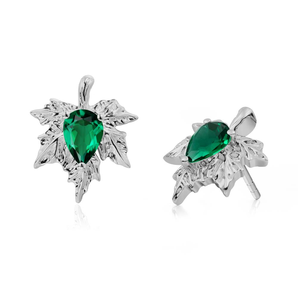 Maple Leaf Emerald Stud Earrings - LUO Jewelry #metal_platinum
