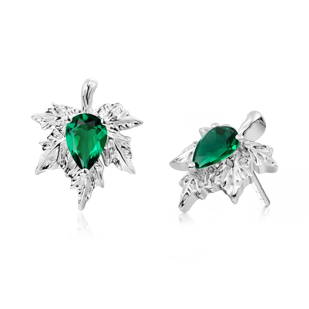 Maple Leaf Emerald Stud Earrings - LUO Jewelry #metal_sterling silver