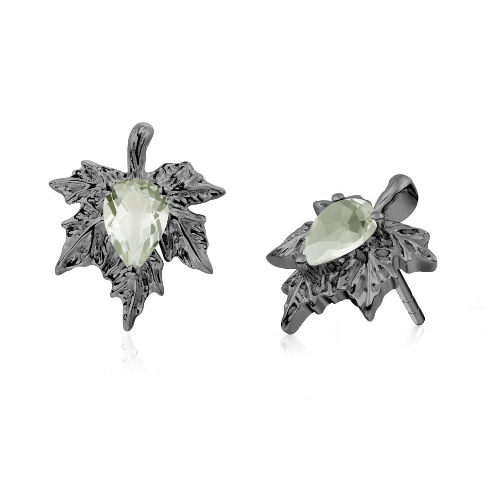 Maple Pear Shaped Green Amethyst Earrings - LUO Jewelry #metal_black finish sterling silver