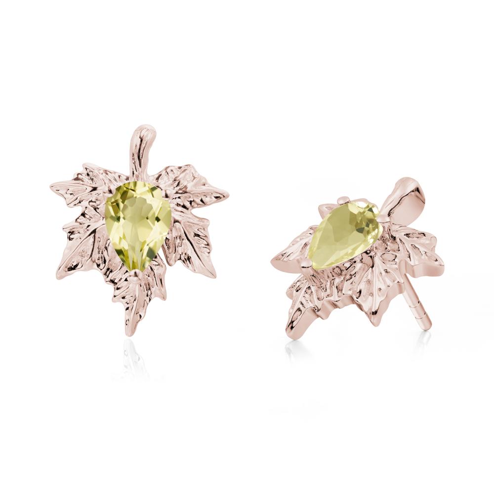Maple Leaf Lemon Quartz Stud Earrings - LUO Jewelry #metal_14k rose gold