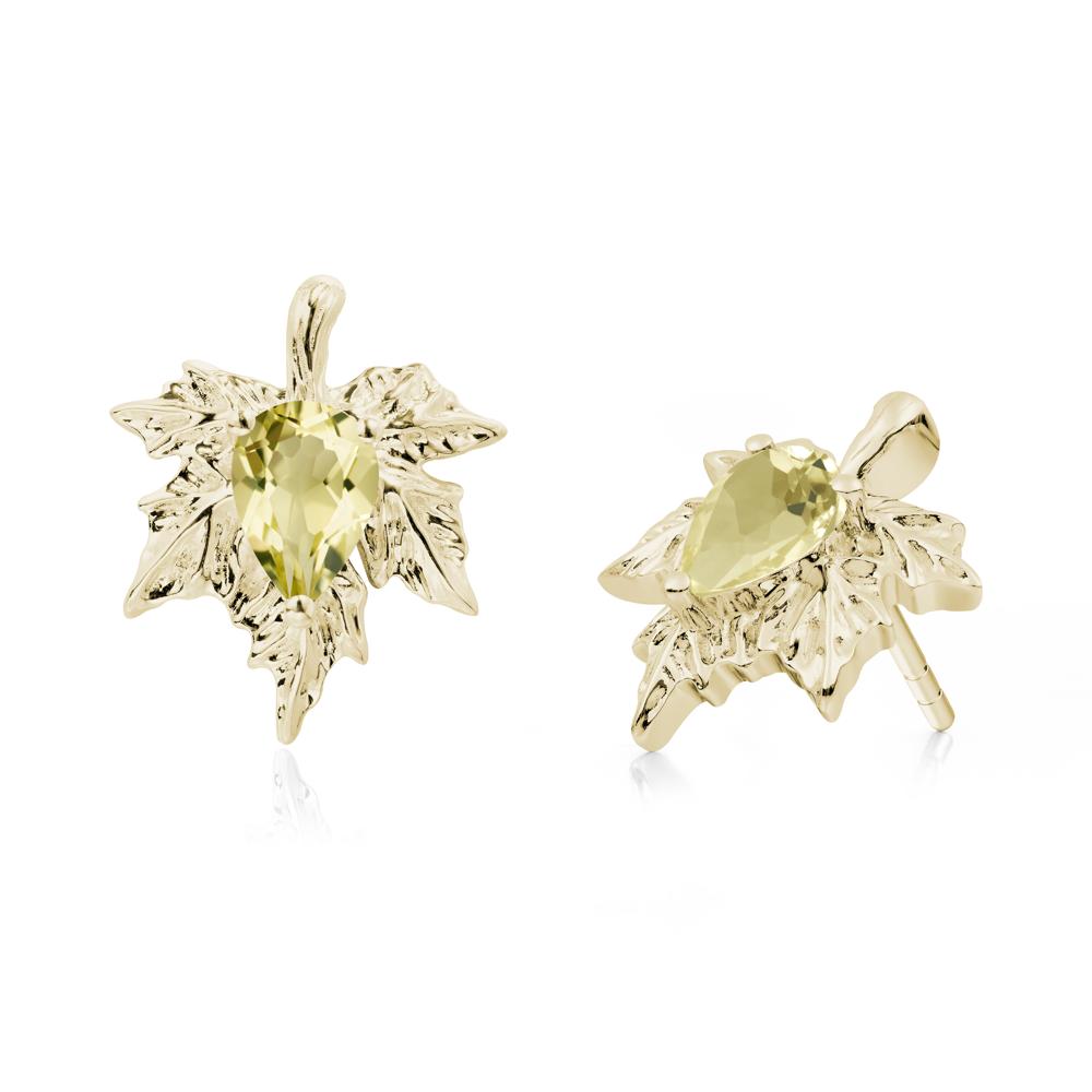 Maple Leaf Lemon Quartz Stud Earrings - LUO Jewelry #metal_14k yellow gold