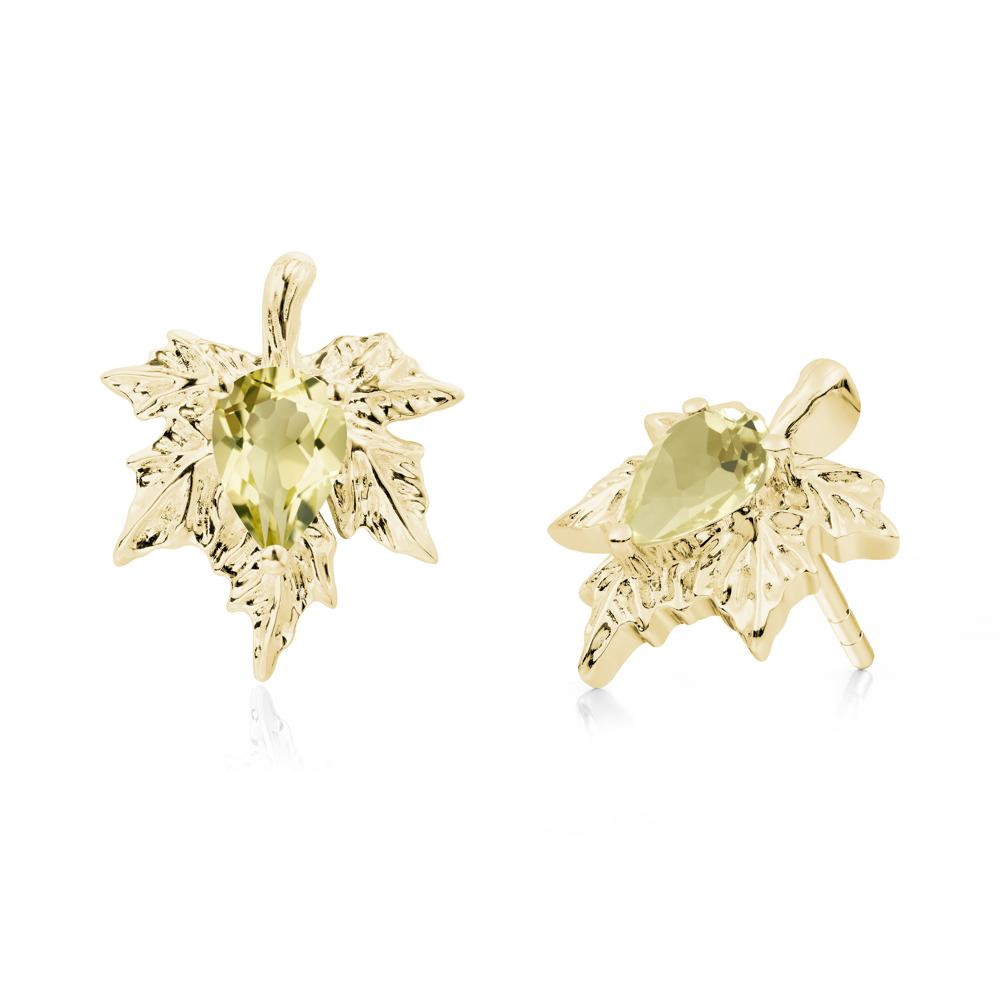 Maple Leaf Lemon Quartz Stud Earrings - LUO Jewelry #metal_18k yellow gold
