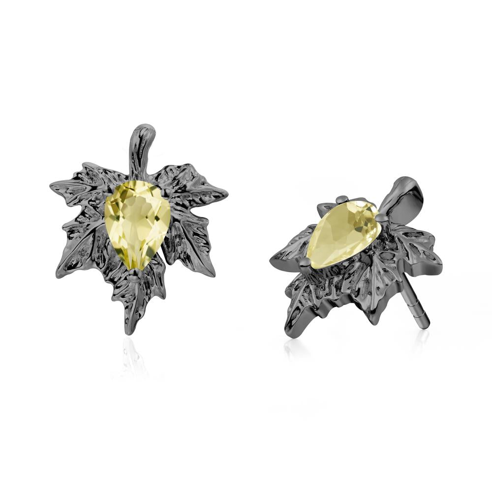 Maple Leaf Lemon Quartz Stud Earrings - LUO Jewelry #metal_black finish sterling silver