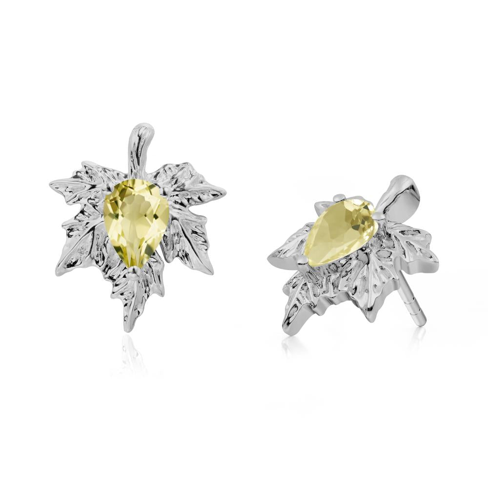 Maple Leaf Lemon Quartz Stud Earrings - LUO Jewelry #metal_platinum