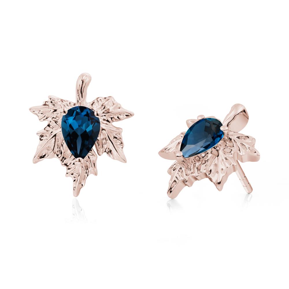 Maple Leaf London Blue Topaz Stud Earrings - LUO Jewelry #metal_14k rose gold