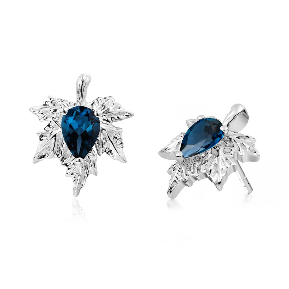 Maple Leaf London Blue Topaz Stud Earrings - LUO Jewelry #metal_14k white gold