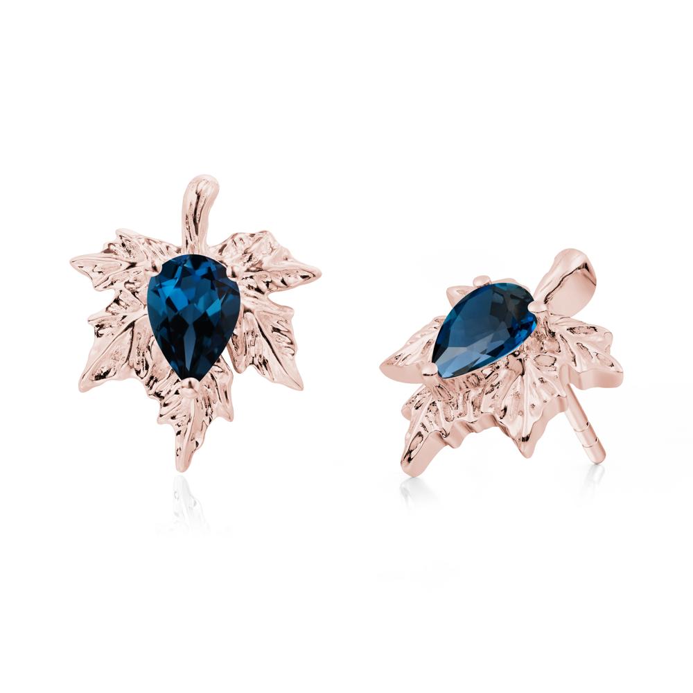 Maple Leaf London Blue Topaz Stud Earrings - LUO Jewelry #metal_18k rose gold