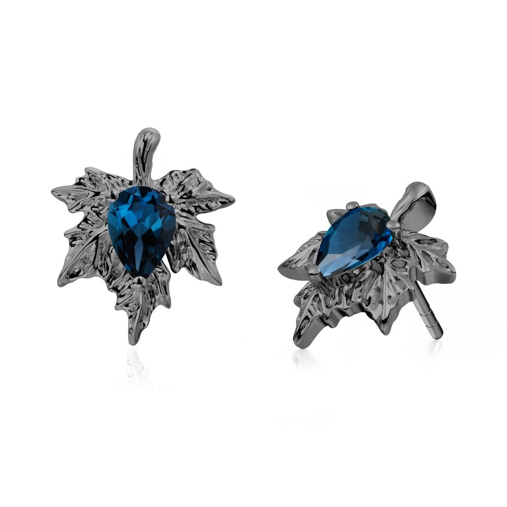 Maple Leaf London Blue Topaz Stud Earrings - LUO Jewelry #metal_black finish sterling silver