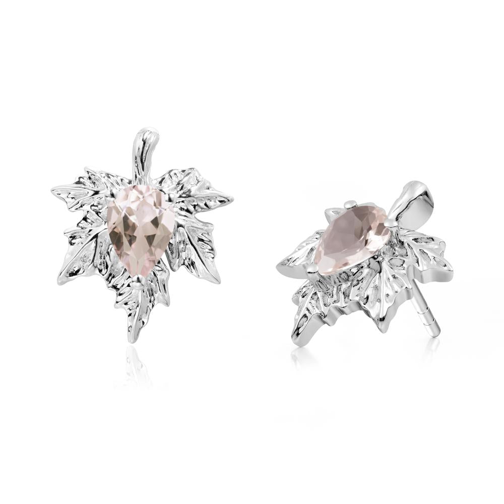 Morganite Maple Stud Earrings - LUO Jewelry #metal_14k white gold