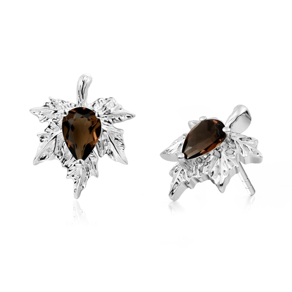 Smoky Quartz Maple Stud Earrings - LUO Jewelry #metal_14k white gold