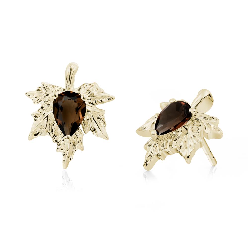 Smoky Quartz Maple Stud Earrings - LUO Jewelry #metal_14k yellow gold