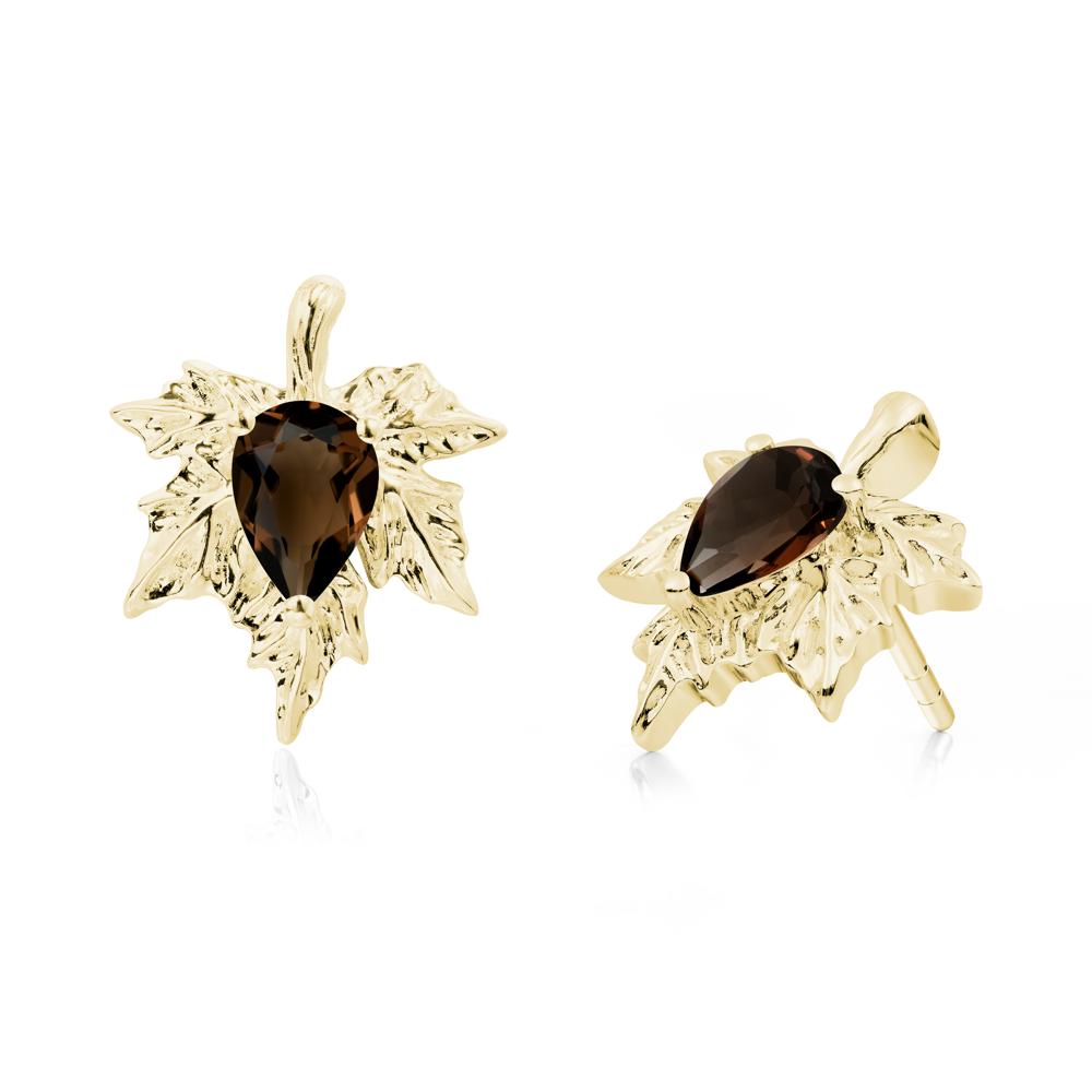 Smoky Quartz Maple Stud Earrings - LUO Jewelry #metal_18k yellow gold
