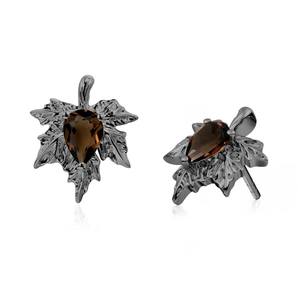Smoky Quartz Maple Stud Earrings - LUO Jewelry #metal_black finish sterling silver