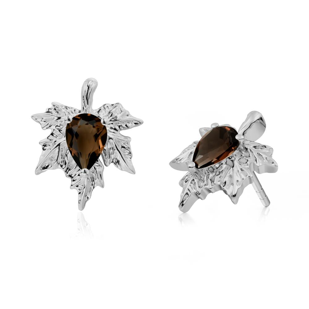 Smoky Quartz Maple Stud Earrings - LUO Jewelry #metal_platinum