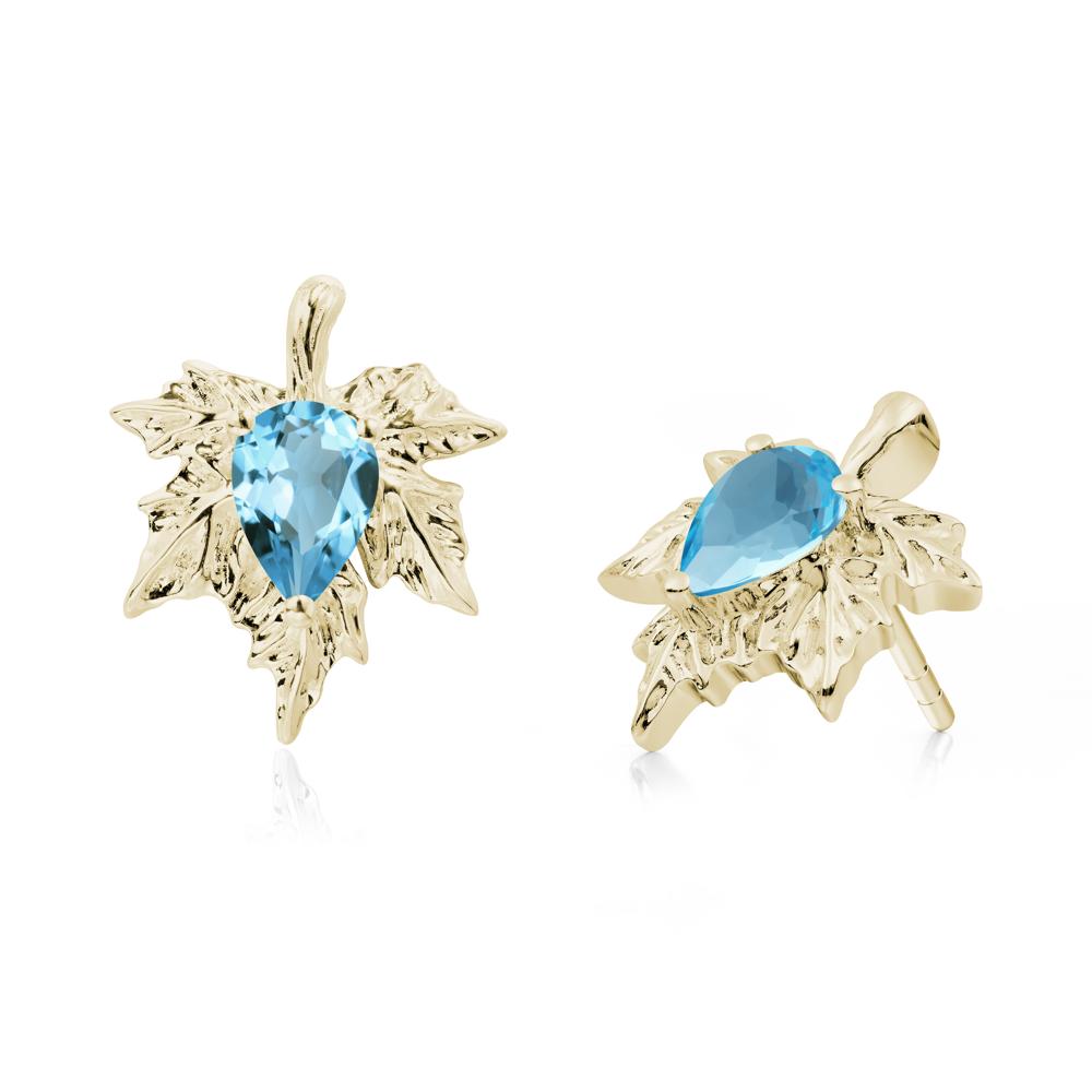 Swiss Blue Topaz Maple Stud Earrings - LUO Jewelry #metal_14k yellow gold