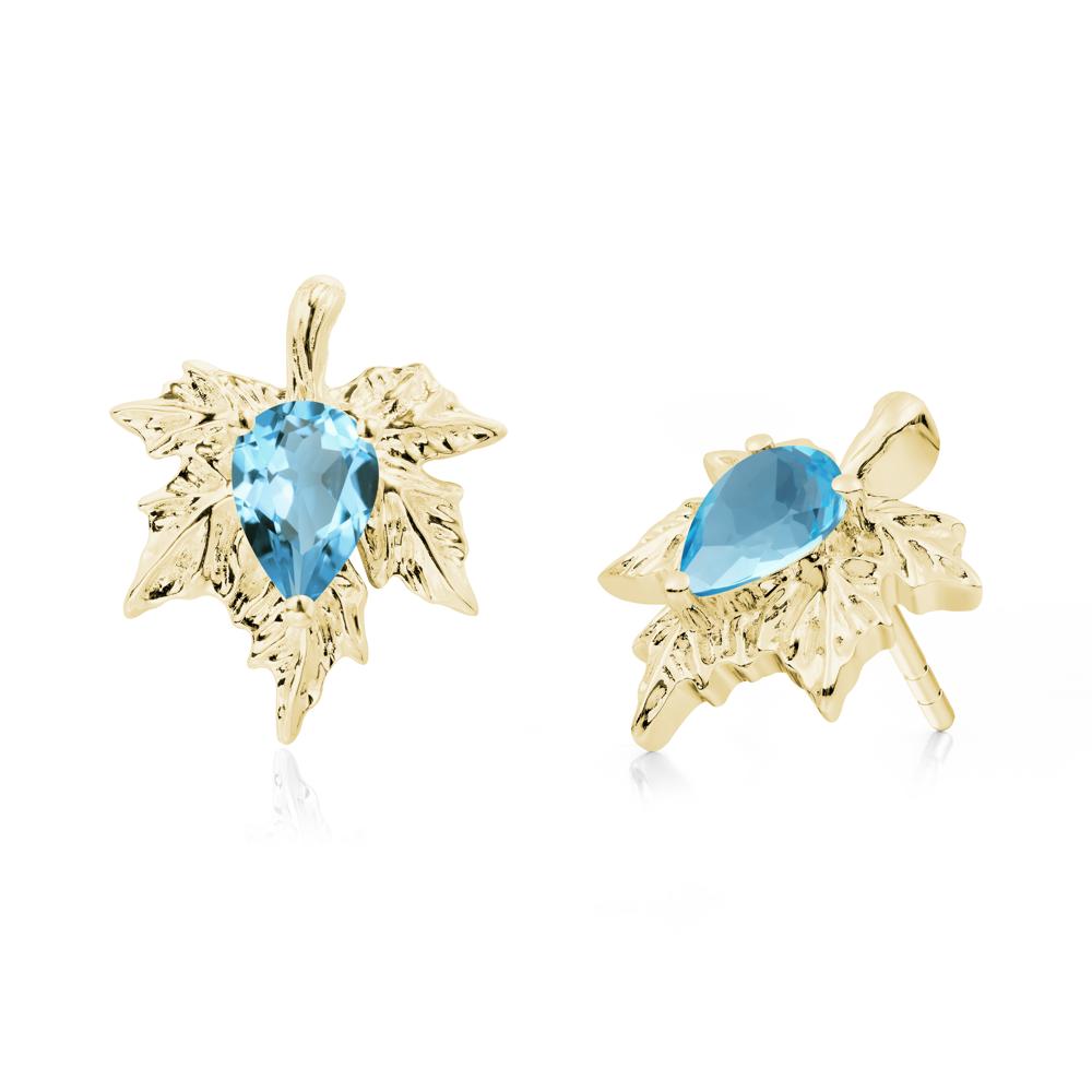 Swiss Blue Topaz Maple Stud Earrings - LUO Jewelry #metal_18k yellow gold