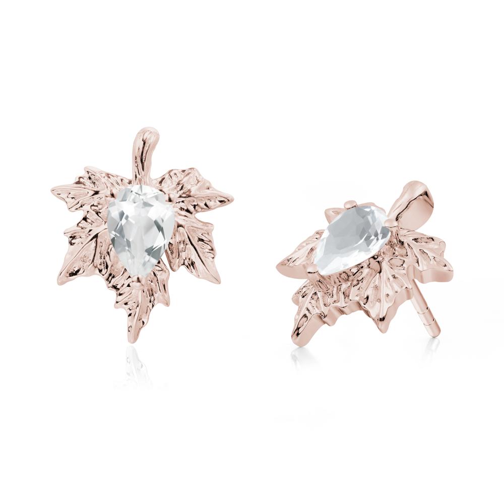 Maple Leaf White Topaz Stud Earrings - LUO Jewelry #metal_14k rose gold