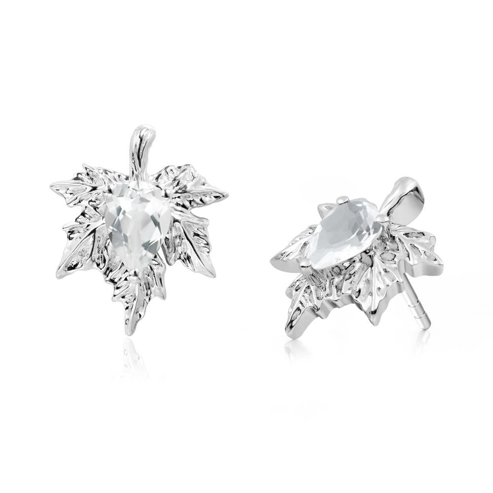 Maple Leaf White Topaz Stud Earrings - LUO Jewelry #metal_18k white gold