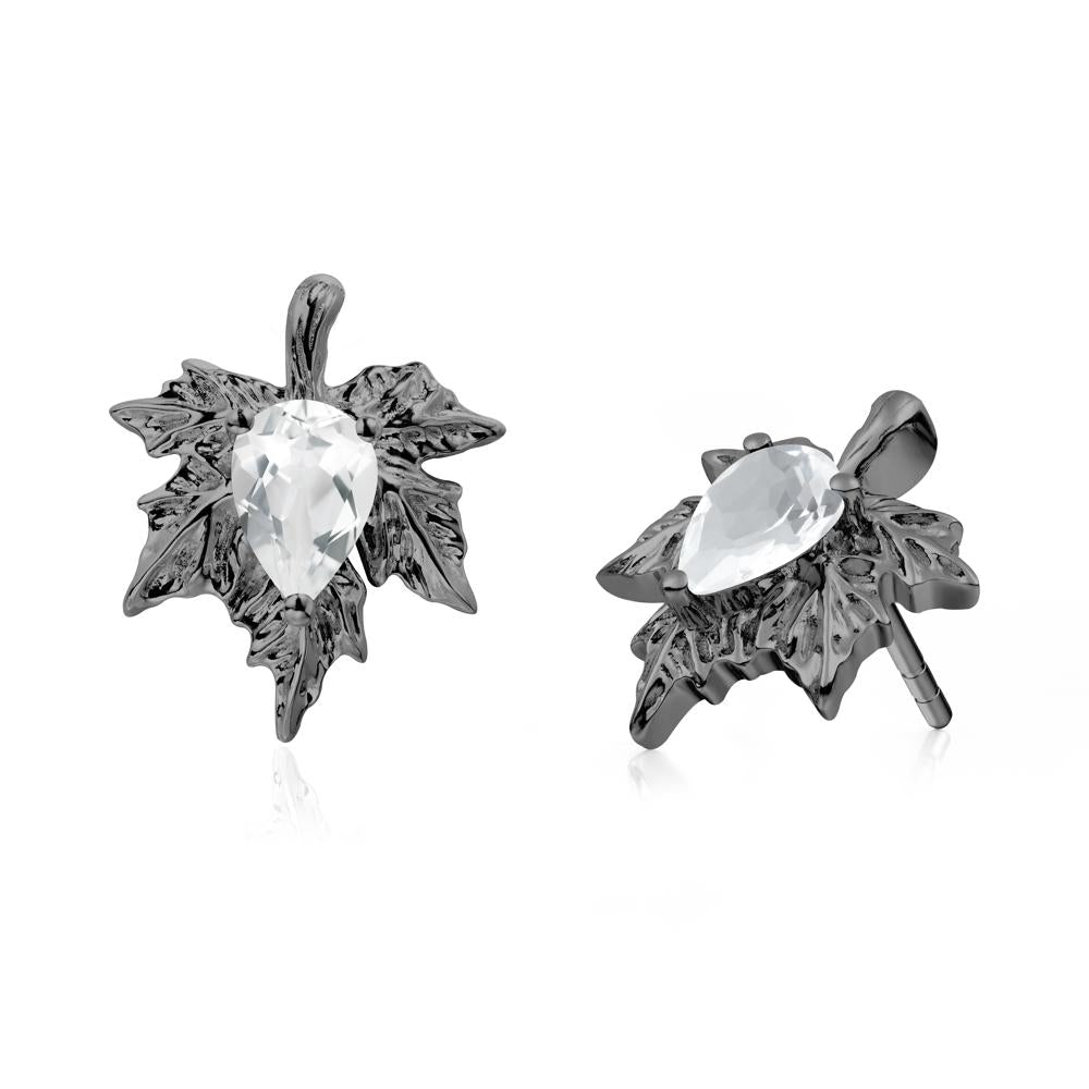 Maple Leaf White Topaz Stud Earrings - LUO Jewelry #metal_black finish sterling silver