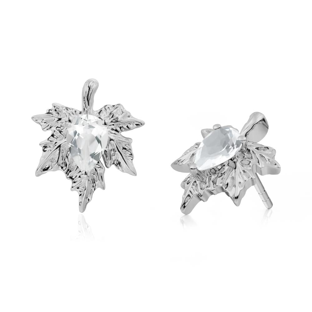 Maple Leaf White Topaz Stud Earrings - LUO Jewelry #metal_platinum