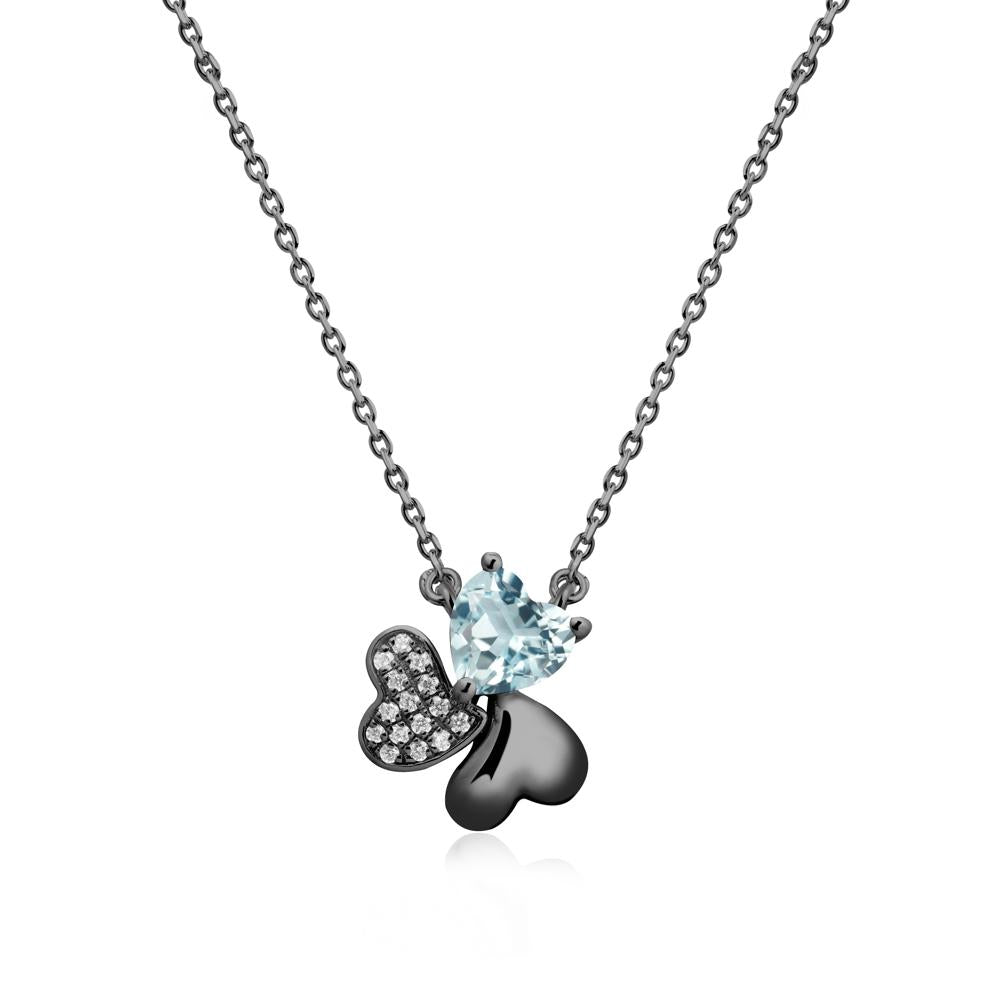 Aquamarine Heart Shape Shamrock Necklace - LUO Jewelry #metal_black finish sterling silver