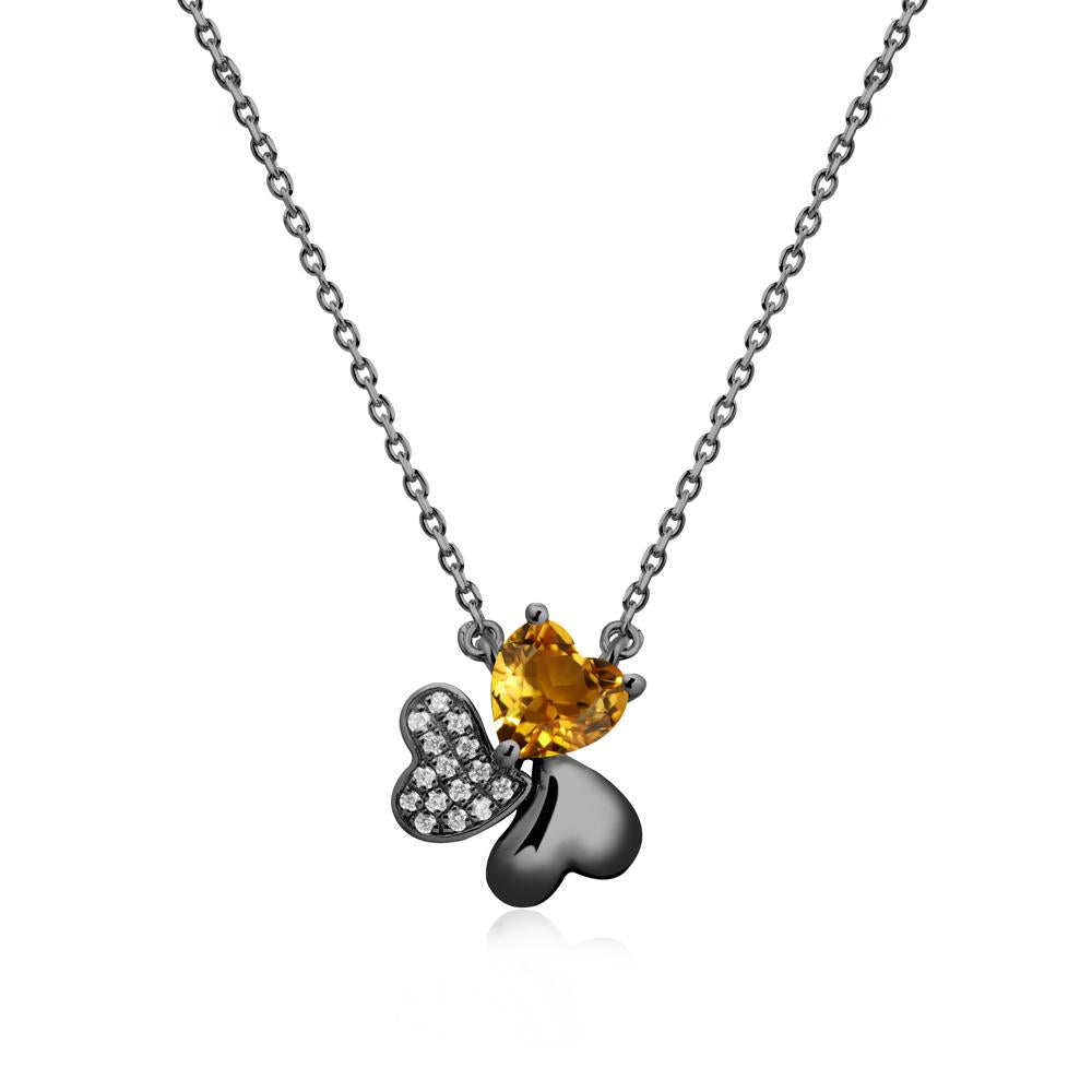 Lucky Clover Hearts Citrine Necklace - LUO Jewelry #metal_black finish sterling silver