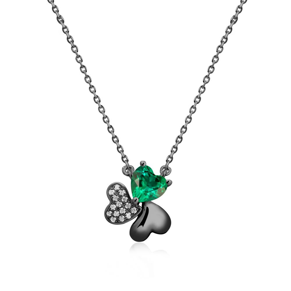 Emerald Heart Shape Shamrock Necklace - LUO Jewelry #metal_black finish sterling silver