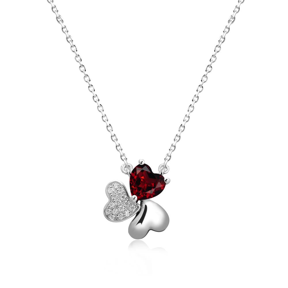 Heart Shaped Garnet Shamrock Necklace - LUO Jewelry #metal_sterling silver