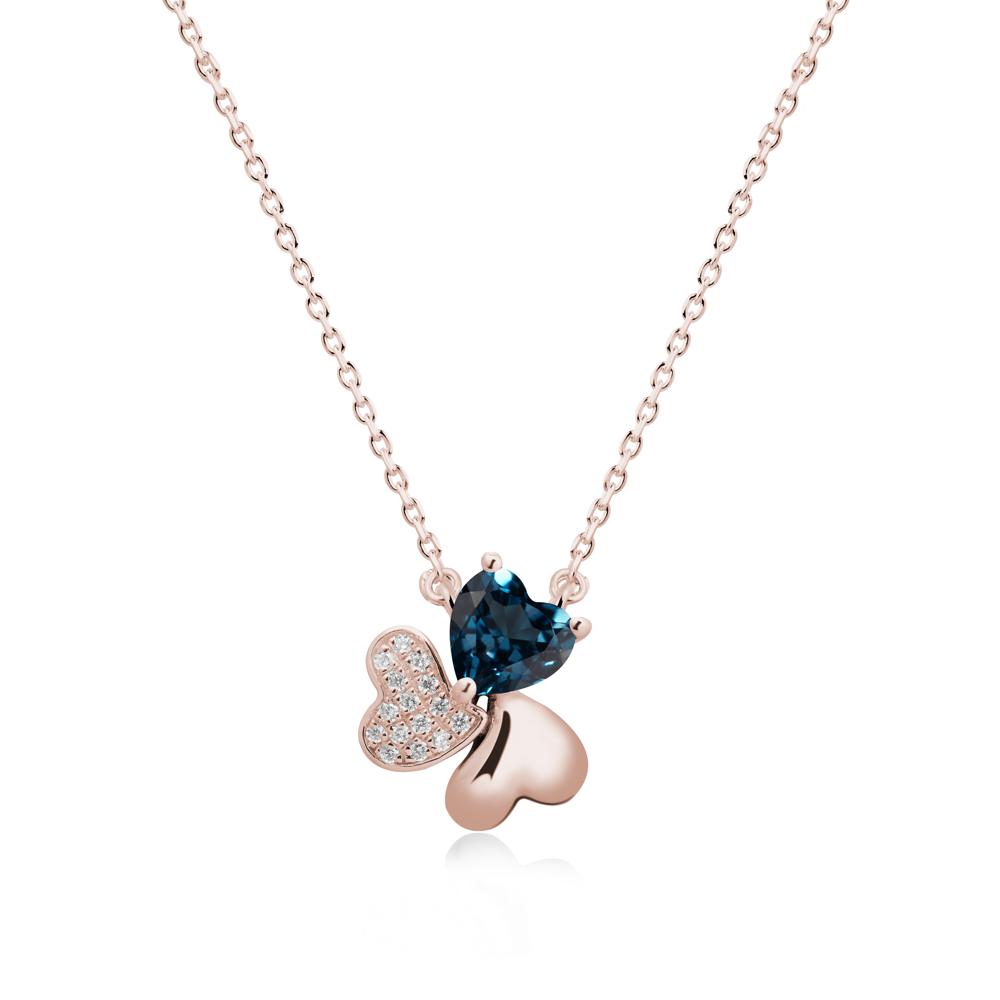 Heart Shaped London Blue Topaz Shamrock Necklace - LUO Jewelry #metal_14k rose gold