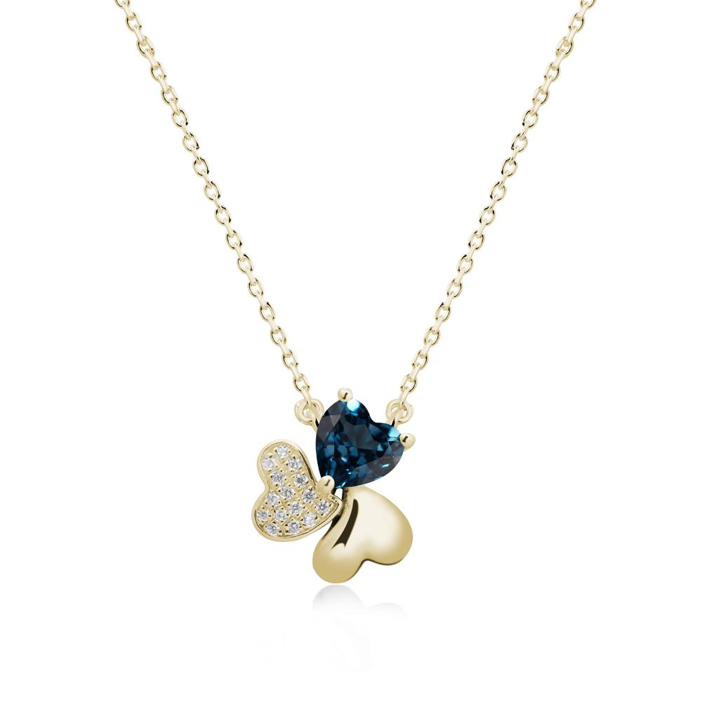Heart Shaped London Blue Topaz Shamrock Necklace - LUO Jewelry #metal_14k yellow gold