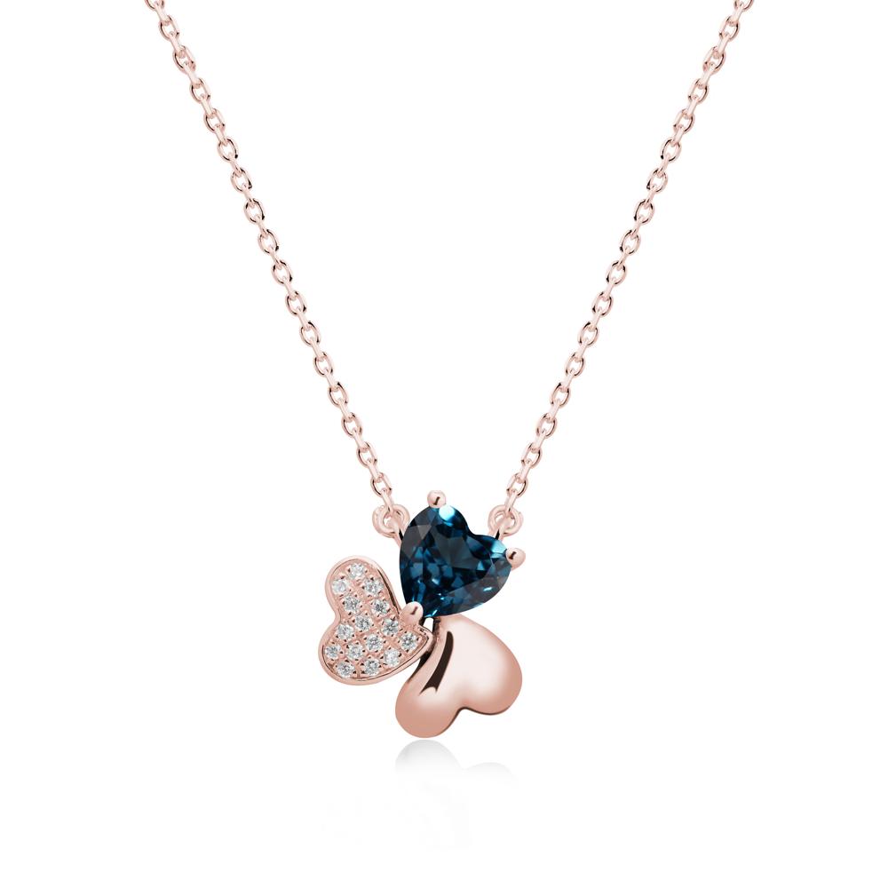 Heart Shaped London Blue Topaz Shamrock Necklace - LUO Jewelry #metal_18k rose gold