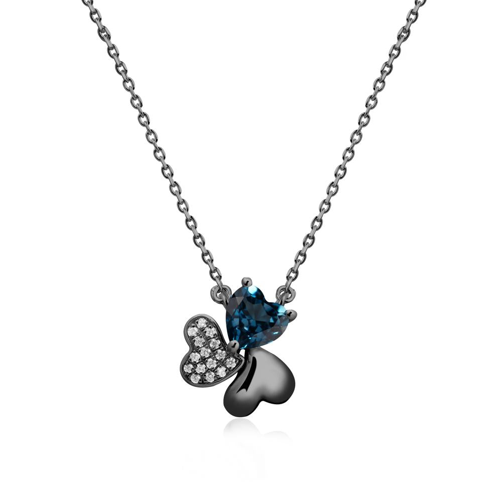 Heart Shaped London Blue Topaz Shamrock Necklace - LUO Jewelry #metal_black finish sterling silver