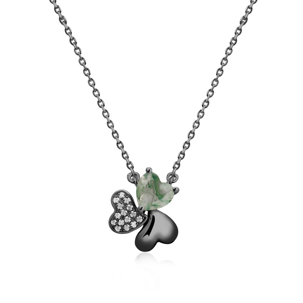 Lucky Clover Hearts Moss Agate Necklace - LUO Jewelry #metal_black finish sterling silver