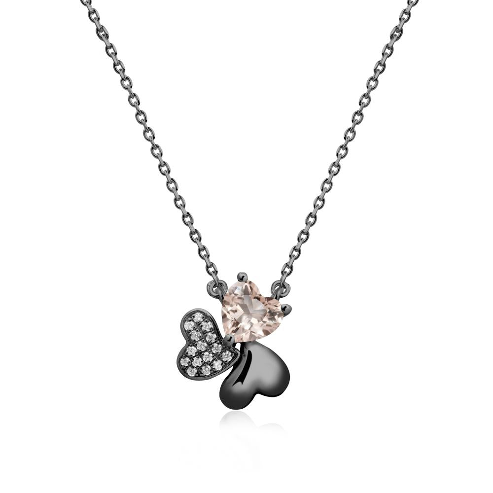 Morganite Heart Shape Shamrock Necklace - LUO Jewelry #metal_black finish sterling silver
