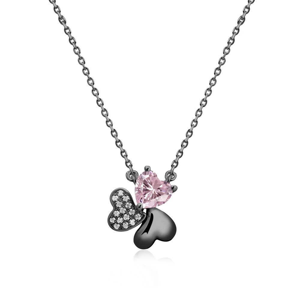Heart Shaped Pink Cubic Zirconia Shamrock Necklace - LUO Jewelry #metal_black finish sterling silver