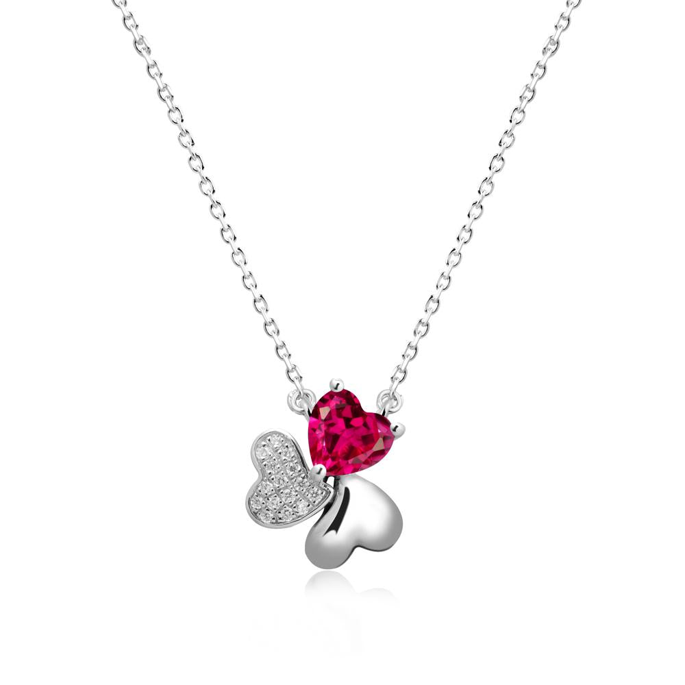 Ruby Heart Shape Shamrock Necklace - LUO Jewelry #metal_14k white gold