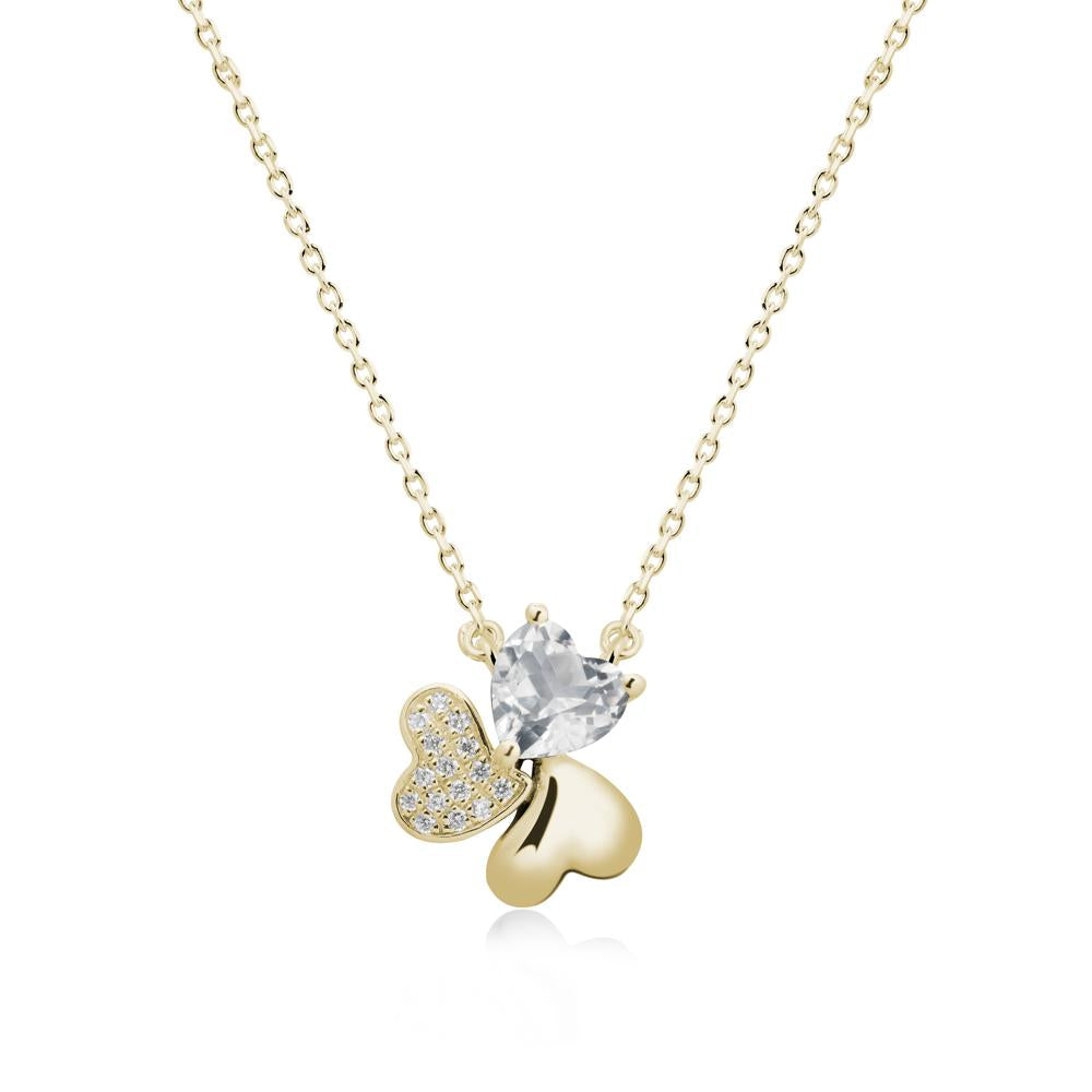 White Topaz Heart Shape Shamrock Necklace - LUO Jewelry #metal_14k yellow gold