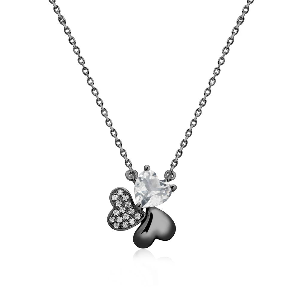 White Topaz Heart Shape Shamrock Necklace - LUO Jewelry #metal_black finish sterling silver