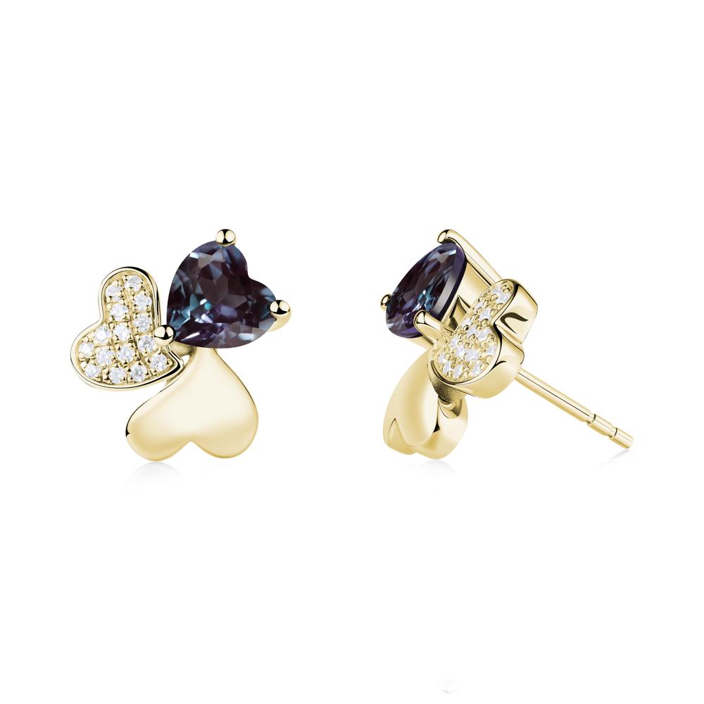 Lucky Clover Hearts Alexandrite Stud Earrings - LUO Jewelry #metal_18k yellow gold