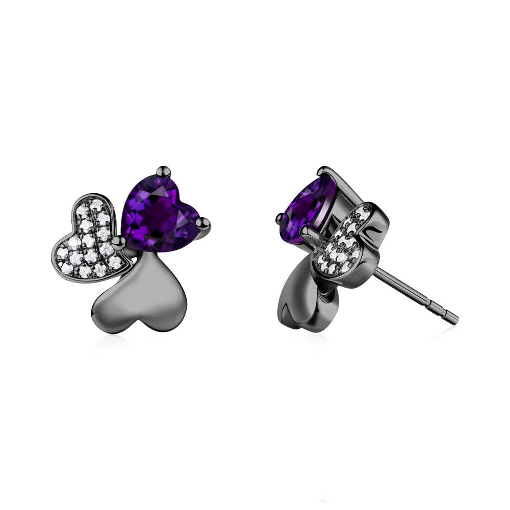 Lucky Clover Hearts Amethyst Stud Earrings - LUO Jewelry #metal_black finish sterling silver