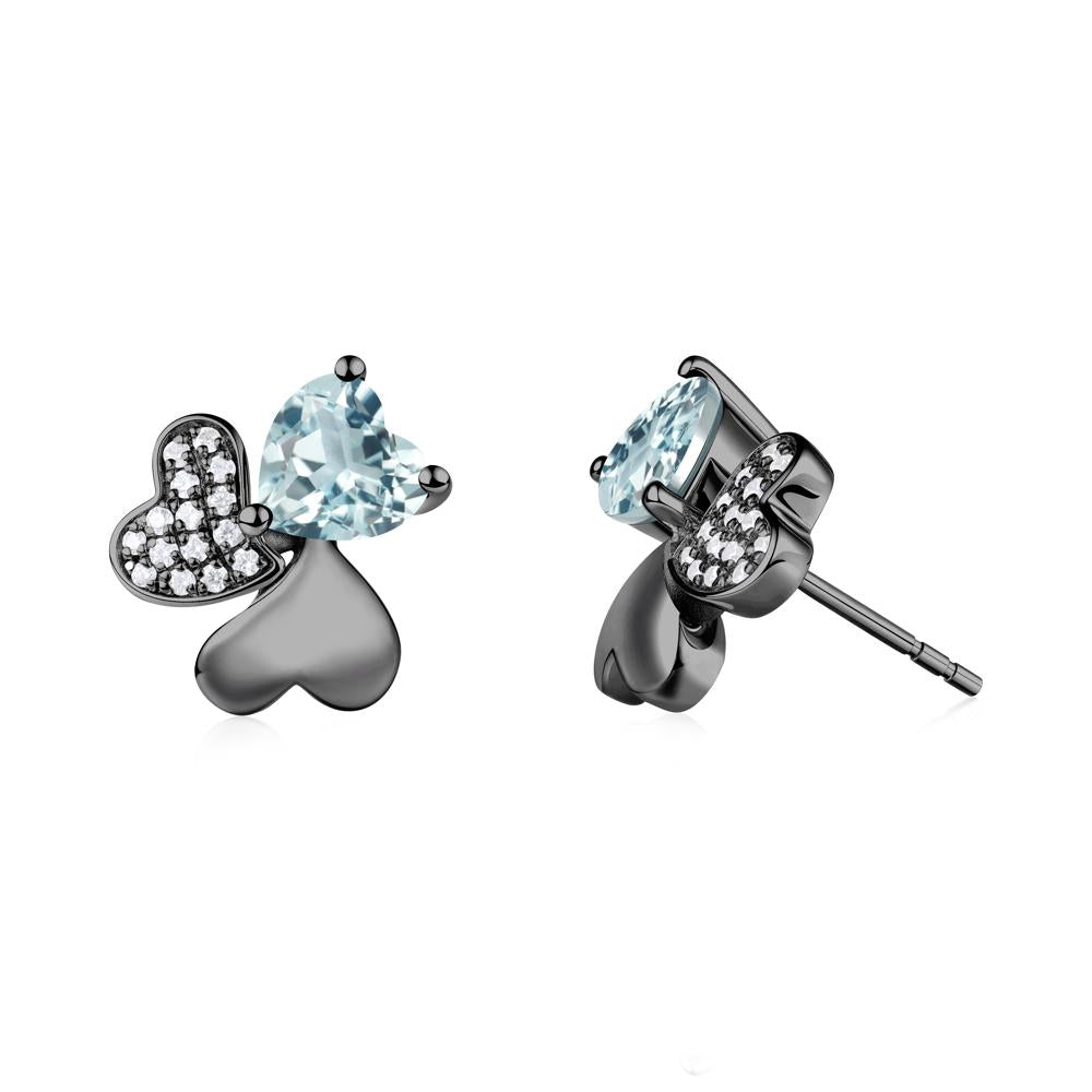 Aquamarine Shamrock Stud Earrings - LUO Jewelry #metal_black finish sterling silver