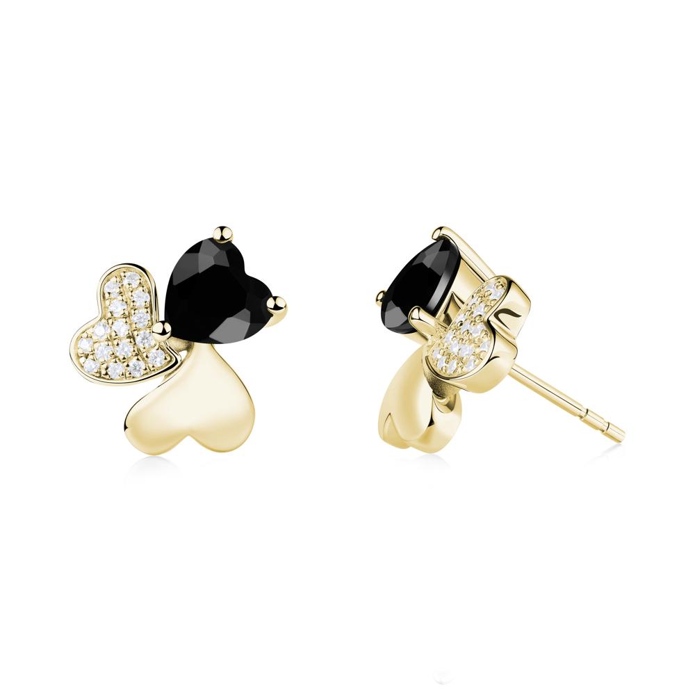 Black Spinel Shamrock Stud Earrings - LUO Jewelry #metal_18k yellow gold