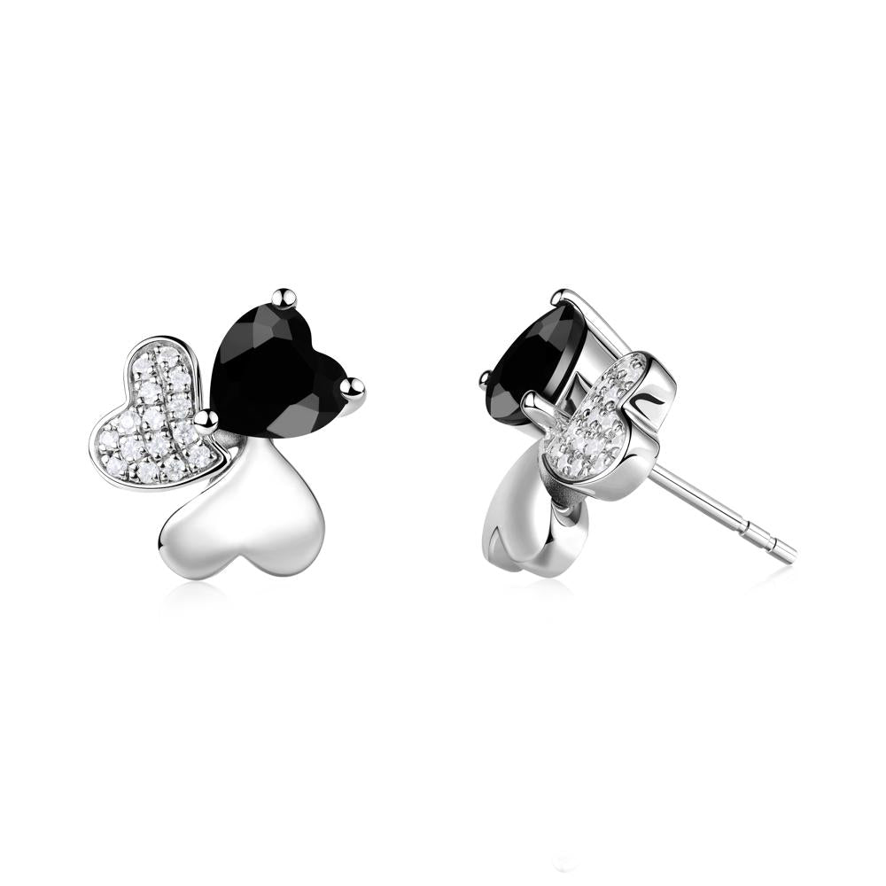 Black Spinel Shamrock Stud Earrings - LUO Jewelry #metal_sterling silver