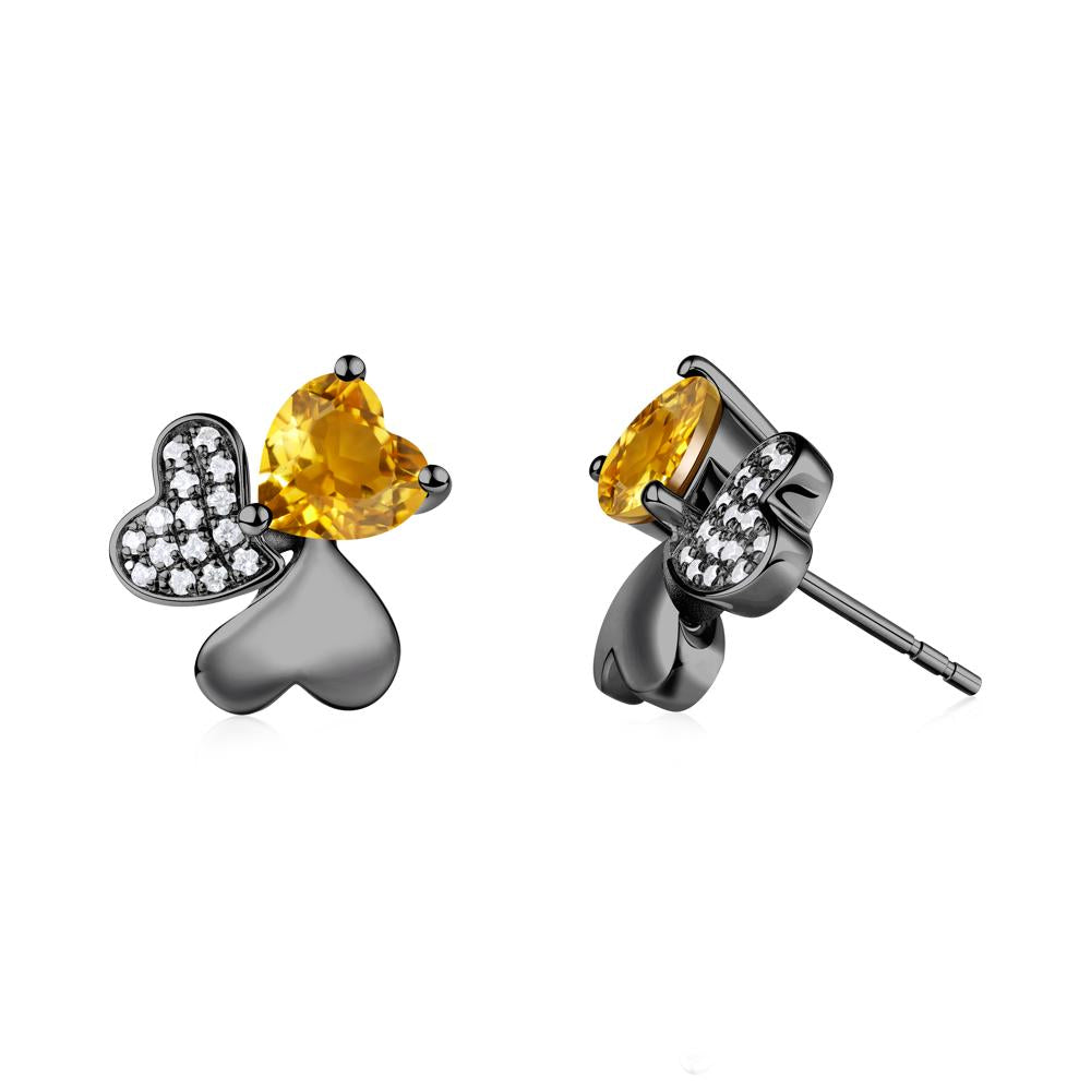 Heart Shaped Citrine Shamrock Earrings - LUO Jewelry #metal_black finish sterling silver