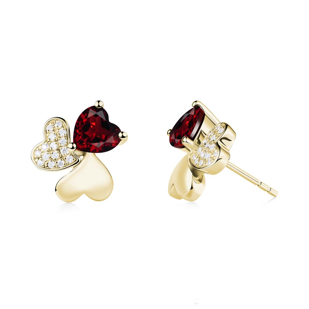 Garnet Heart Shape Shamrock Earrings - LUO Jewelry #metal_18k yellow gold