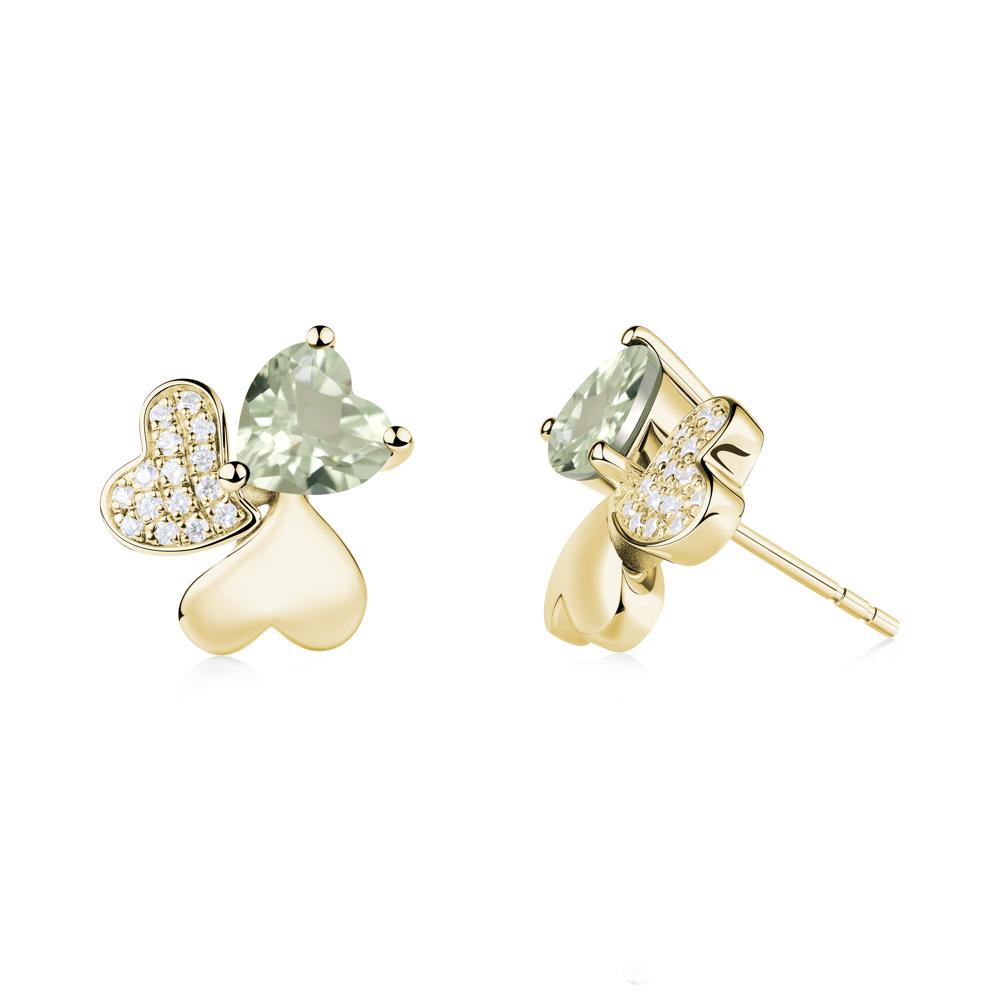 Green Amethyst Shamrock Stud Earrings - LUO Jewelry #metal_18k yellow gold
